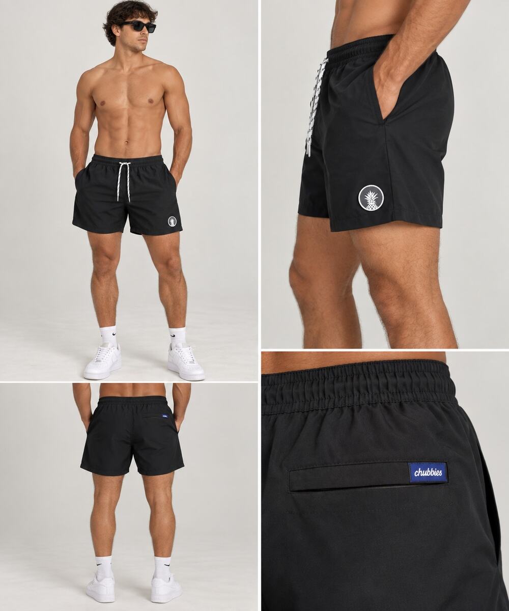 Chubbies XL Black Swim Trunks 5.5" Inseam Pink Mesh Liner Drawstring Shorts
